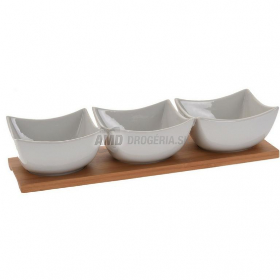 MISKA SERVÍROVACIA PORCELÁN NA DREVENOM PODNOSE 3 KS