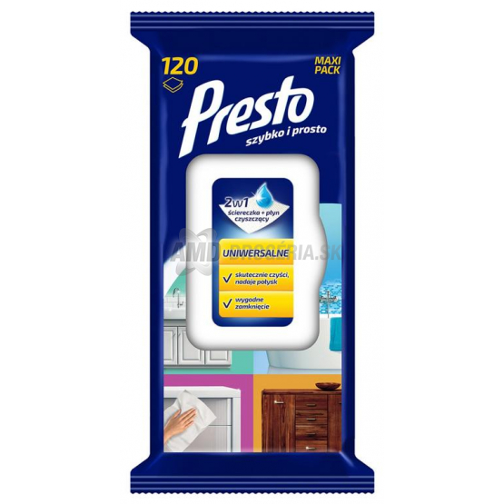 PRESTO VLHČENÉ UTIERKY S KLIPOM DOMÁCNOSŤ UNIVERZÁLNE 120 KS