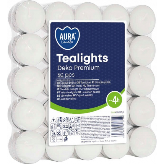 Aura Candles Čajové sviečky Tealights Deko Premium, 50 ks