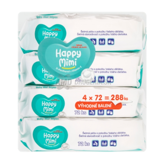 HAPPY MIMI DETSKÉ VLHČENÉ UTIERKY S PANTENOL ZELENÉ  4 X 72KS