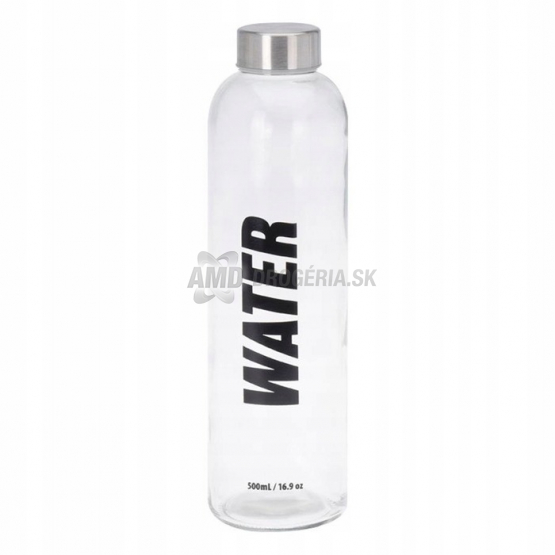 Sklenená športová fľaša s nápisom Water, 500 ml (mix farieb)
