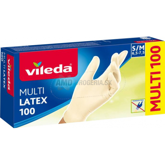 Vileda Multi Latex jednorazové latexové rukavice S/M, 100 ks