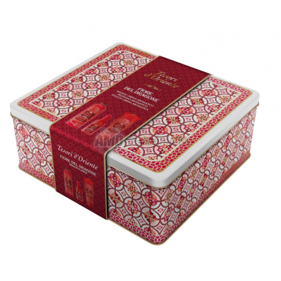 KAZETA TESORI FIORE DEL DRAGONE PLECHOVICA SPRCHOVÝ GÉL DRAČÍ KVET 250ML + PENA DO KÚPEĽA 500ML + PARFUMOVANÁ VODA 100ML 