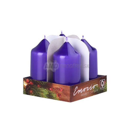 SVIEČKA ADVENTNÁ FIALOVÁ LESKLÁ 4 KS