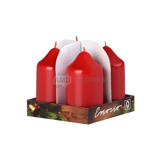 SVIEČKA ADVENTNÁ ČERVENÁ 50 X 90 MM 4 KS 