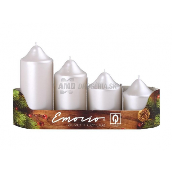 SVIEČKA ADVENTNÁ PRIEMER 50 MM BIELA PERLEŤ 4 KS