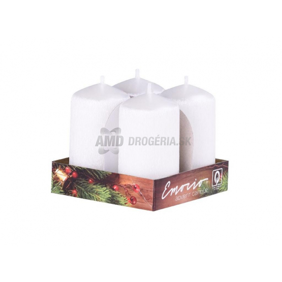 SVIEČKA ADVENTNÁ 40 X 75 MM DRÁPANÁ PERLA BIELA 4 KS