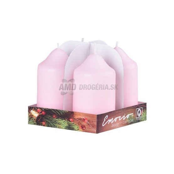 SVIEČKA ADVENTNÁ 50 X 90 MM RUŽOVÁ 4 KS