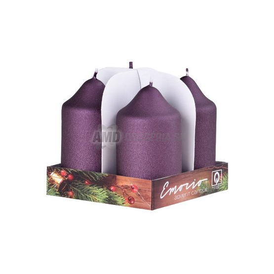 SVIEČKA ADVENTNÁ 50 X 90 MM MATNÁ SLIVKOVÁ 4 KS