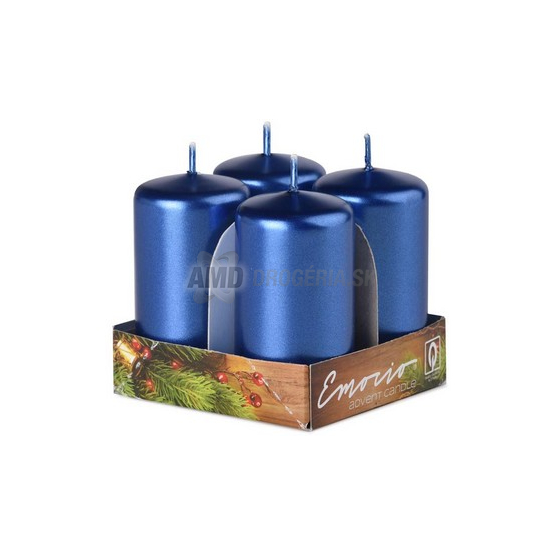SVIEČKA ADVENTNÁ 40 X 75 MM METALICKÁ MODRÁ 4 KS