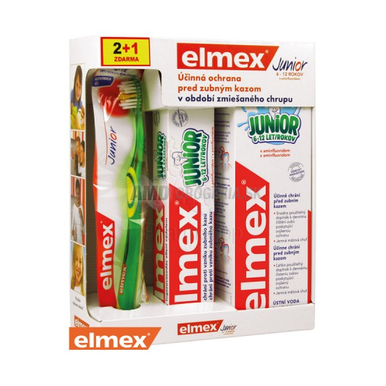KAZETA ELMEX JUNIOR SYSTEM ZUBNÁ PASTA + ÚSTNA VODA + ZUBNÁ KEFKA