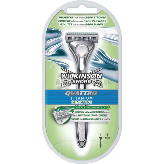 Wilkinson Quattro Titanium Sensitive holiaci strojček + náhradná hlavica, 1+1 ks