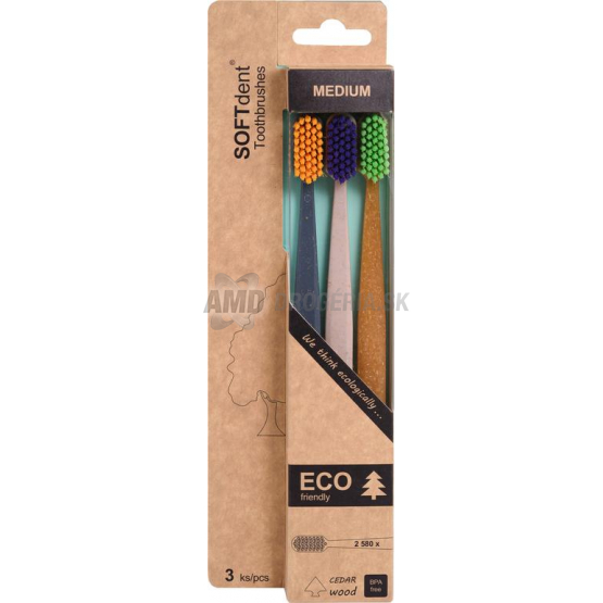 SoftDent Zubné kefky ECO Cedar Wood Medium, 3 ks