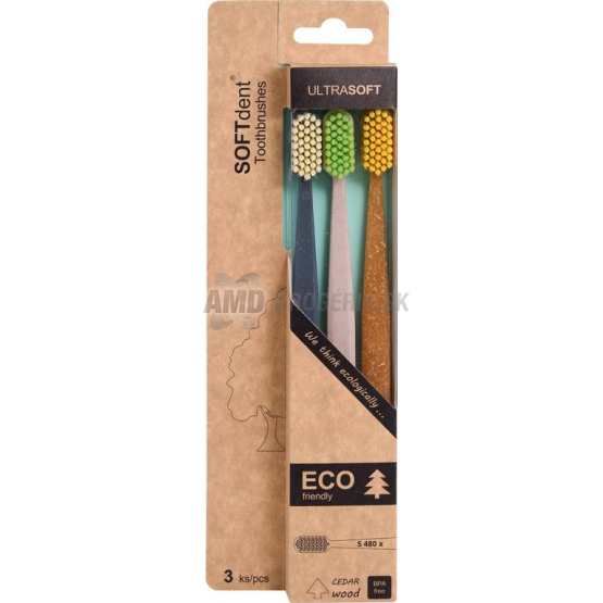 SOFTdent ECO Ultra Soft zubné kefky z cédrového dreva, 3 ks