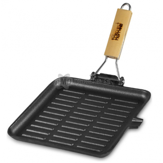 PANVICA liatina 24 x 24 cm hranatá s drevenou rúčkou