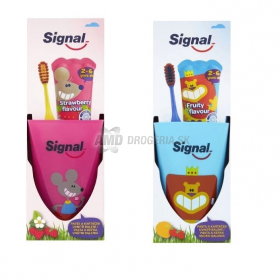 SIGNAL  KIDS ZUBNÁ PASTA + POHÁR + ZUBNÁ KEFKA RUŽOVÁ/MODRÁ 1KS
