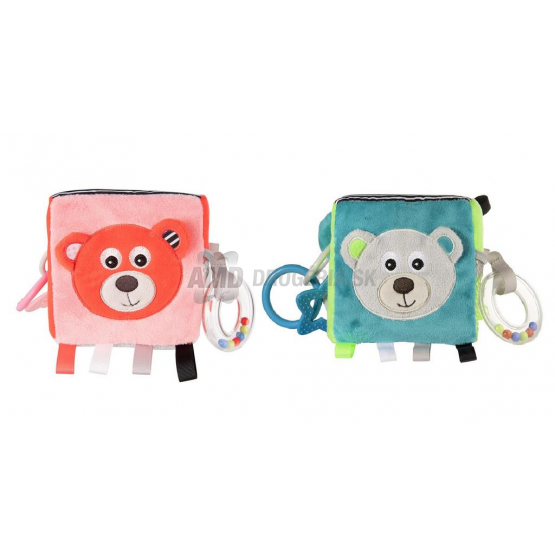 CANPOL PLYŠOVÁ SENZORICKÁ KOCKA MACKO MIX FARIEB