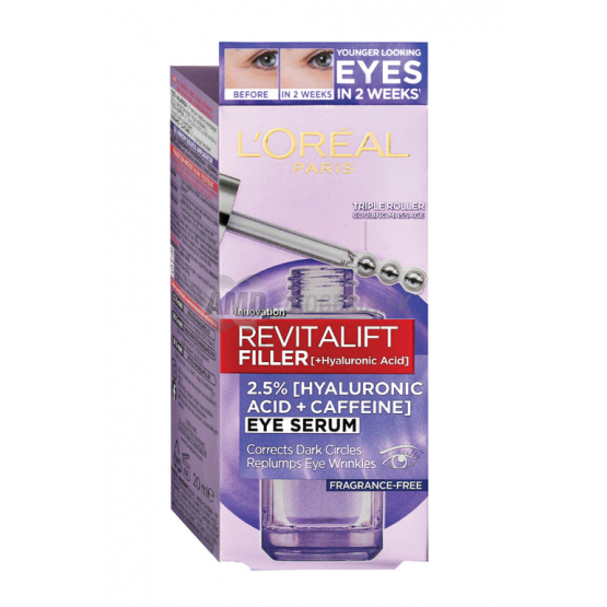 LOREAL SÉRUM OČNÉ REVITALIFT FILLER S KYSELINOU HYALURÓNOVOU 20ML