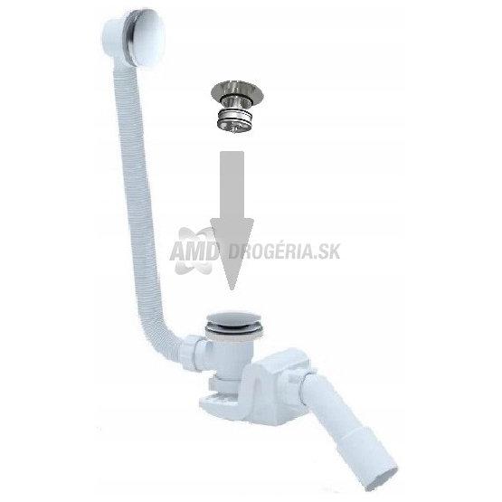 Vaňový sifón so zátkou click/clack, DN52, kov, 570 mm, prietok 48,6 l/min