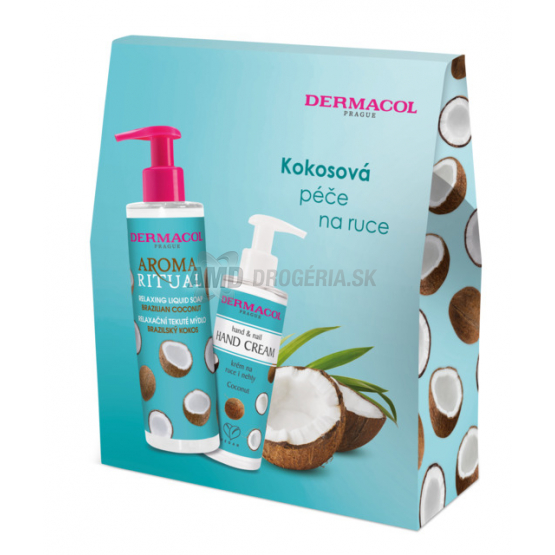 KAZETA DERMACOL AROMA RITUAL KOKOS TEKUTÉ MYDLO 250ML + KRÉM NA RUKY A NECHTY 150ML