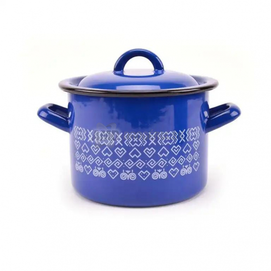 HRNIEC SMALTOVANÝ + POKRIEVKA  DEKOR ČIČMANY 19CM/4L