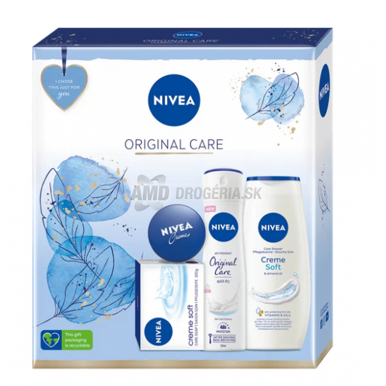 KAZETA NIVEA WOM ORIGINAL CARE SPRCHOVÝ GÉL 250ML + ANTIPERSPIRANT 150ML + TUHÉ MYDLO 100G + UNIVERZÁLNY CREME 30ML 