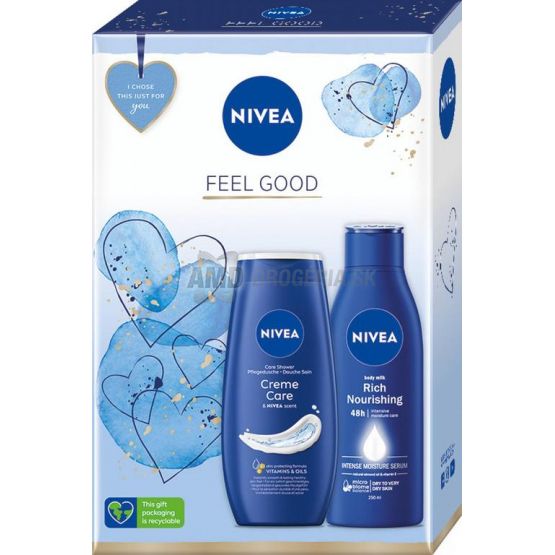 KAZETA NIVEA WOM FEEL GOOD SPRCHOVÝ GÉL 250ML + TELOVÉ MLIEKO 250ML