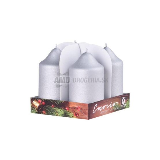 SVIEČKY ADVENTNÉ  EXCLUSIV MATNÉ  STRIEBORNÉ 4KS VALEC 50X90
