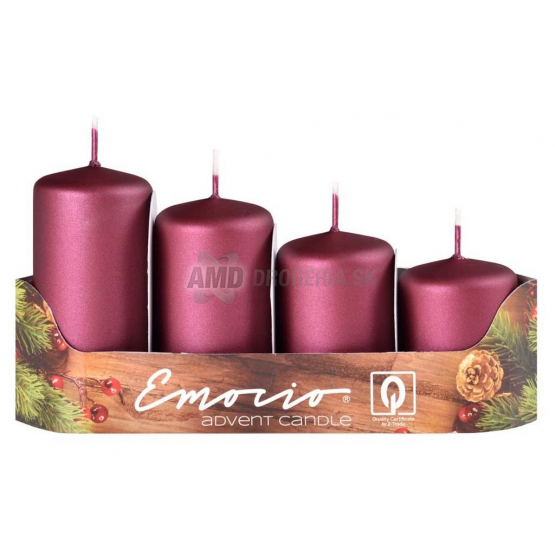 SVIEČKY ADVENTNÉ  EXCLUSIVE MATNÉ TMAVÁ MALINOVÁ  4KS STUPNE 40MM 