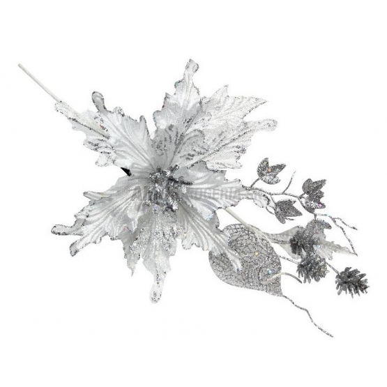 DEKORÁCIA KVET BIELO-STRIEBORNÝ SO ŠIŠKAMI  50CM 