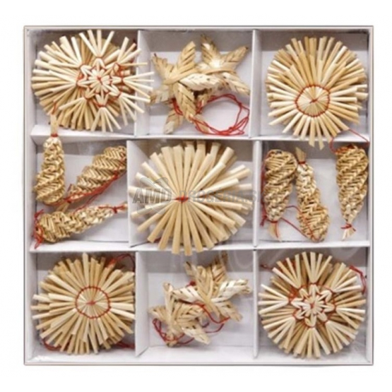 OZDOBY NA STROMČEK SLAMENÉ V KRABIČKE  36KS MIX