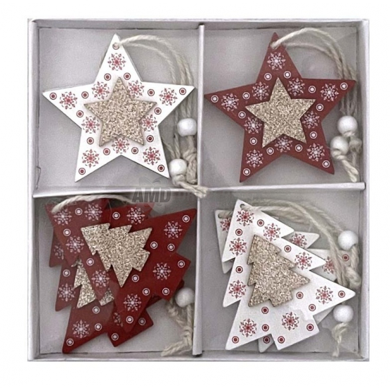 ZÁVES DREVO HVIEZDA - STROMČEK 8KS  80X80MM