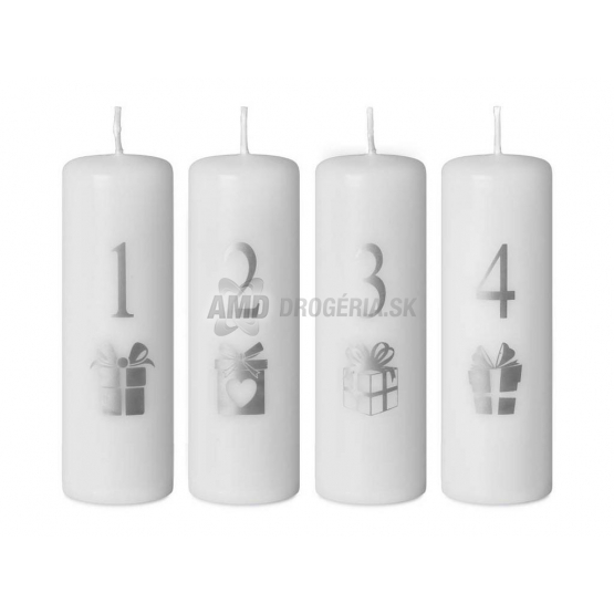 SVIEČKY ADVENTNÉ  VALEC  DARČEK S ČÍSLOM STIEBORNÝ POPIS 4KS 40X120MM