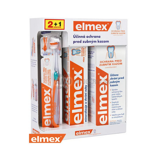 KAZETA ELMEX  SYSTEM ZUBNÁ KEFKA 1KS + ZUBNÁ PASTA 75ML + ÚSTNA VODA 400ML