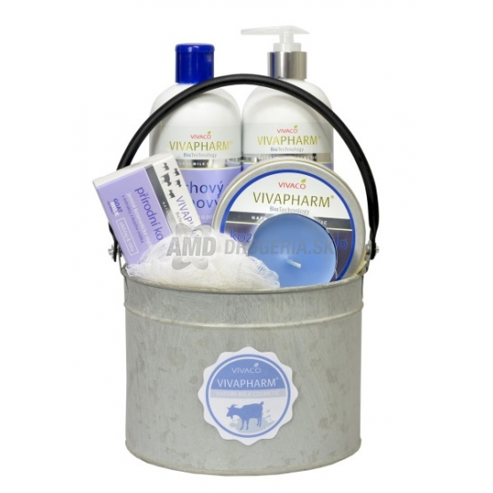 KAZETA KOZIE MLIEKO SPRCHOVÝ GÉL 400ML + TELOVÉ MLIEKO 400ML + TELOVÉ MASLO 200ML + TUHÉ MYDLO 100G + MASÁŽNA HUBKA + VONNÁ SVIEČKA + PLECHOVÝ OBAL 