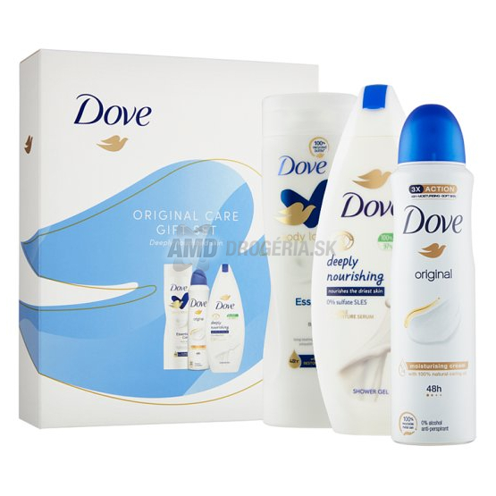 KAZETA DOVE ORIGINAL SPRCHOVÝ GÉL 250ML +TELOVÉ MLIEKO 250ML + ANTIPERSPIRANT 150ML
