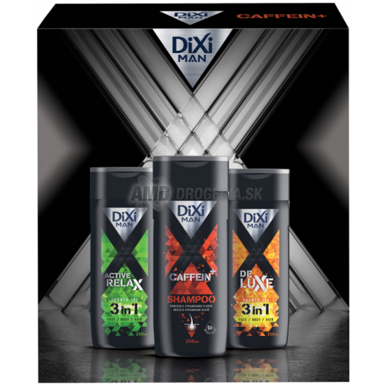KAZETA DIXI FM CAFFEINE  PLUS ŠAMPÓN 250ML + ACTIV RELAX SPRCHOVÝ GÉL 3V1 250ML + DE LUXE SPRCHOVÝ GÉL 250ML 