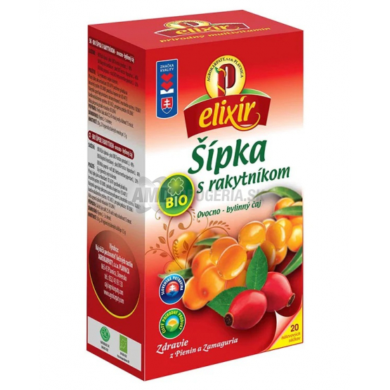 Agrokarpaty Elixír BIO Šípka s rakytníkom, ovocno-bylinný čaj, 20 x 1,5 g