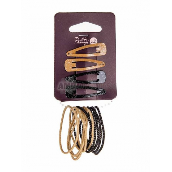 PRETTY UP GUMIČKY+SPONKY  ZLATO - ČIERNA 4+11KS