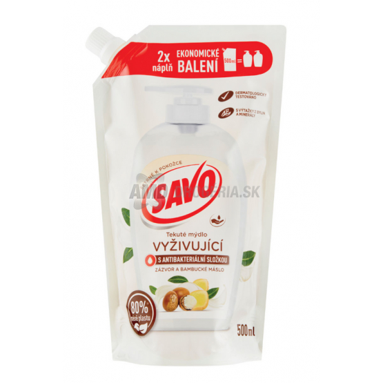 SAVO TEKUTÉ  MYDLO NÁHRADNÁ NÁPLŇ ZÁZVOR A BAMBUCKÉ MASLO ANTIBAKTERIÁLNE 500ML 