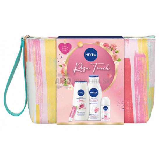 KAZETA NIVEA WOM BAG ROSE TOUCH TELOVÉ MLIEKO 400ML + SPRCHOVÝ GÉL 250ML + ROLL ON 50ML + BALZAM NA PERY 5ML