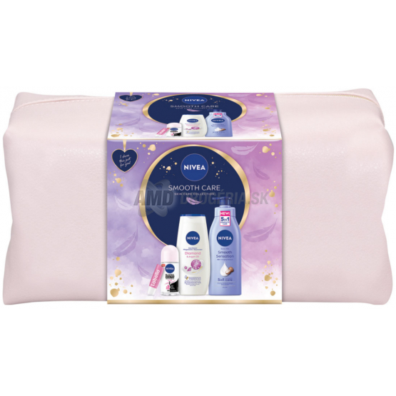 KAZETA NIVEA WOM BAG SMOOTH CARE  TELOVÉ MLIEKO 400ML + SPRCHOVÝ GÉL 250ML + ROLL ON 50ML + BALZAM NA PERY 4,8G