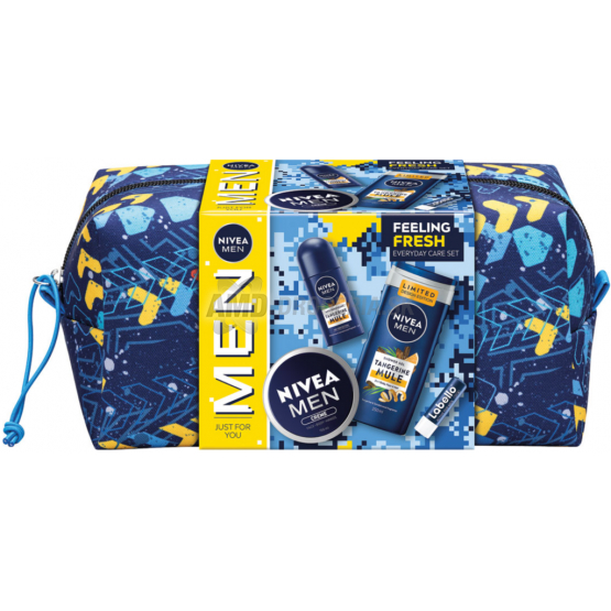 KAZETA NIVEA MEN BAG FEELING FRESH SPRCHOVÝ GÉL 250ML + KRÉM 150ML + ROLL ON 50ML + BALZAM NA PERY 5ML