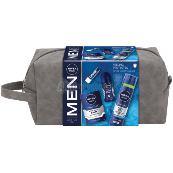 KAZETA NIVEA MEN BAG FEELING PROTECTED ROLL ON 50ML + GÉL NA HOLENIE 200ML + BALZAM PO HOLENÍ 100ML + BALZAM NA PERY 4,8G