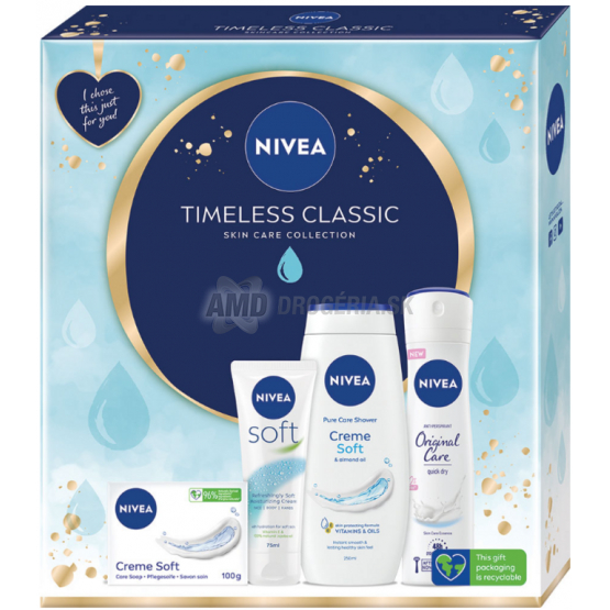 KAZETA NIVEA WOM TIMELESS CLASSIC SPRCHOVÝ GÉL 250ML + ANTIPERSPIRANT 150ML + TOALTNÉ MYDLO 100G + TELOVÝ KRÉM 75ML