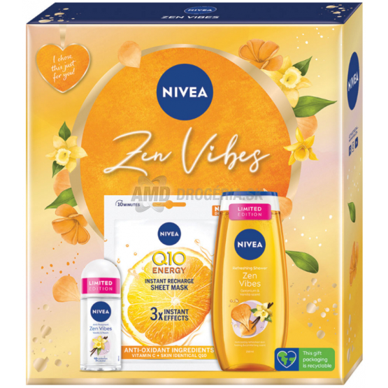 KAZETA NIVEA WOM ZEN VIBES  TEXTILNÁ MASKA + SPRCHOVÝ GÉL 250ML + ROLL ON 50ML