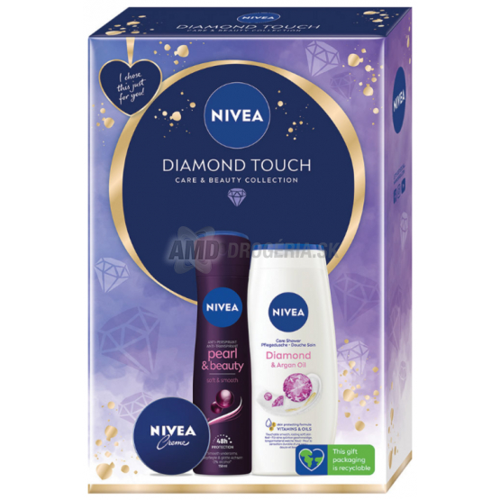 KAZETA NIVEA WOM DIAMOND TOUCH ANTIPERSPIRANT 150ML + SPRCHOVÝ GÉL 250ML + KRÉM 30ML