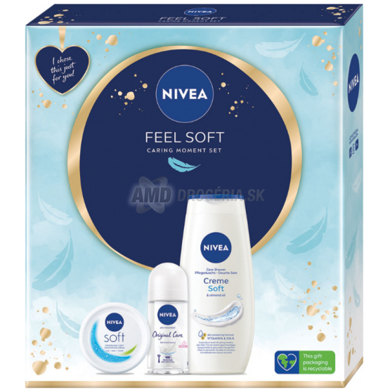 KAZETA NIVEA WOM FEEL SOFT SPRCHOVÝ GÉL 250ML + ROLL ON 50ML + KRÉM 100ML