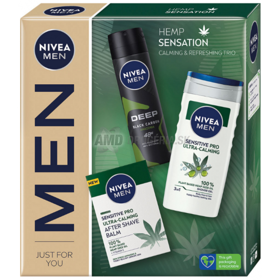KAZETA NIVEA MEN HEMP SENSATION  BALZAM PO HOLENÍ 100ML + DEZODORANT 150ML + SPRCHOVÝ GÉL 250ML