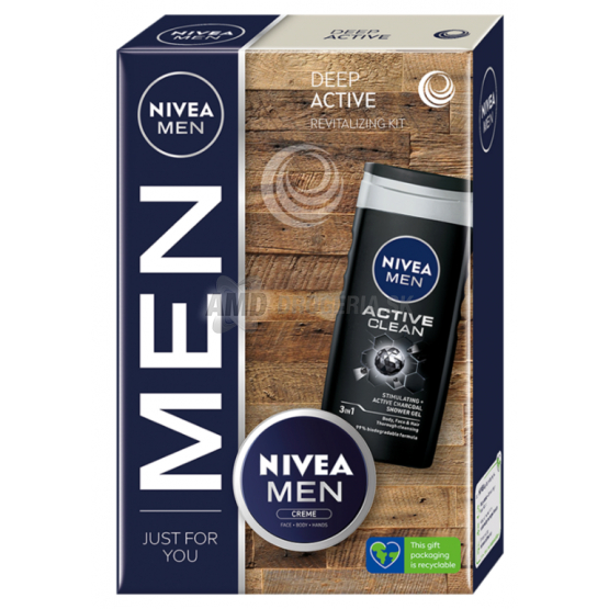 KAZETA NIVEA MEN DEEP ACTIVE SPRCHOVÝ GÉL 250ML + KRÉM 75ML